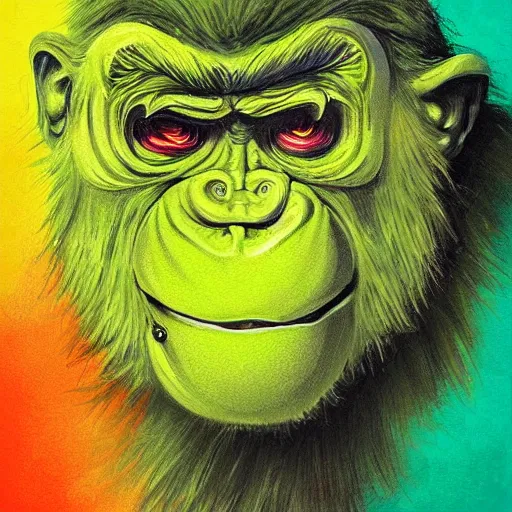 Image similar to a tennis ball monster ape , digital art, fantasy, magic, trending on artstation, ultra detailed, professional illustration by Basil Gogos