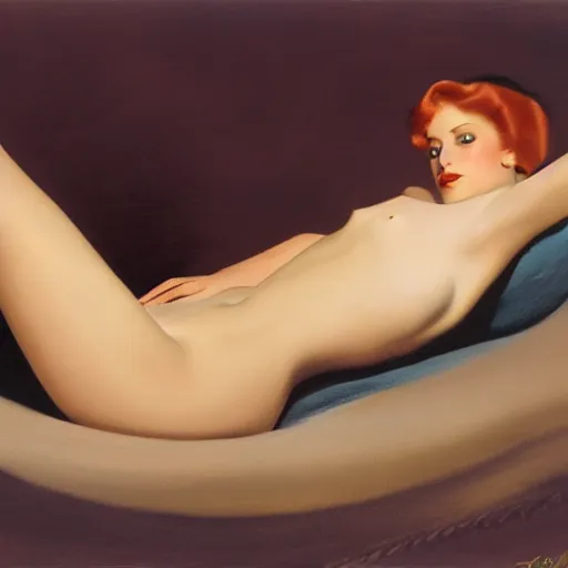 Image similar to a young person, half male and half female, rolf armstrong, reclining