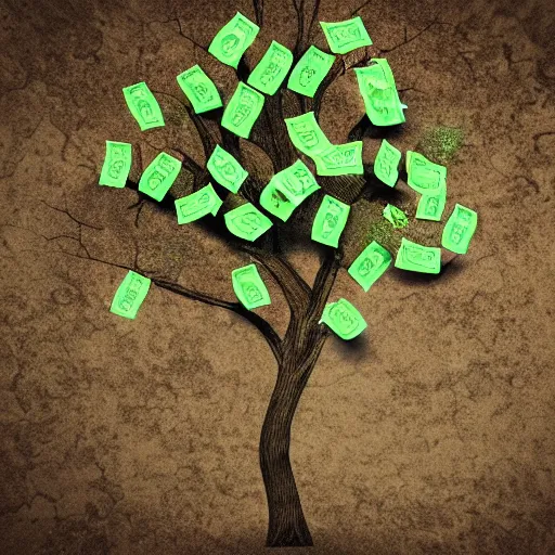 Prompt: a tree with money as leaves