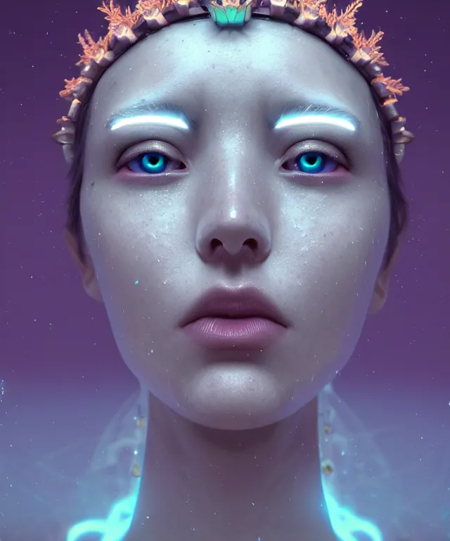 Image similar to symmetrical goddess close-up portrait wigh crown. betta fish, phoenix, bioluminiscent creature, intricate artwork by Tooth Wu and wlop and beeple. octane render, trending on artstation, greg rutkowski very coherent symmetrical artwork. cinematic, hyper realism, high detail, octane render, 8k