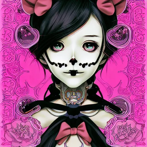 Image similar to anime manga skull portrait young woman skeleton, minnie mouse, intricate, elegant, highly detailed, digital art, art by JC Leyendecker and sachin teng