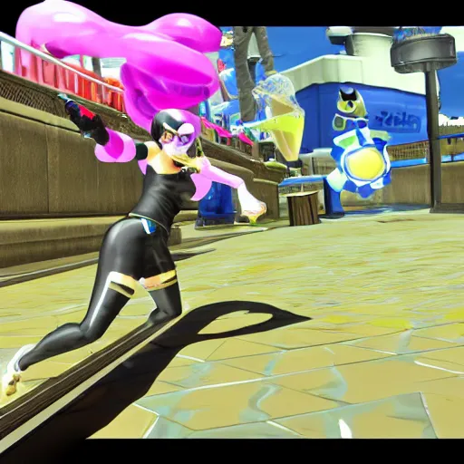 Prompt: 3 d game screenshot of bayonetta in splatoon, high detail, high resolution