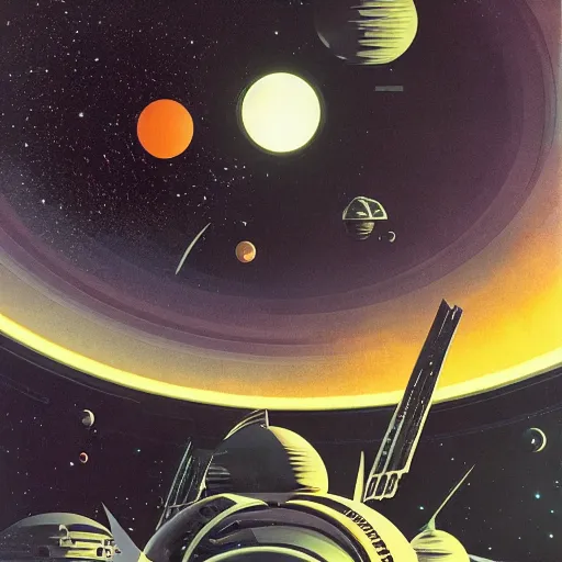 Prompt: alien planet in space by syd mead