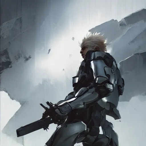 Image similar to Raiden Metal Gear Solid Revengeance,Greg rutkowski, Trending artstation, cinematográfica, digital Art