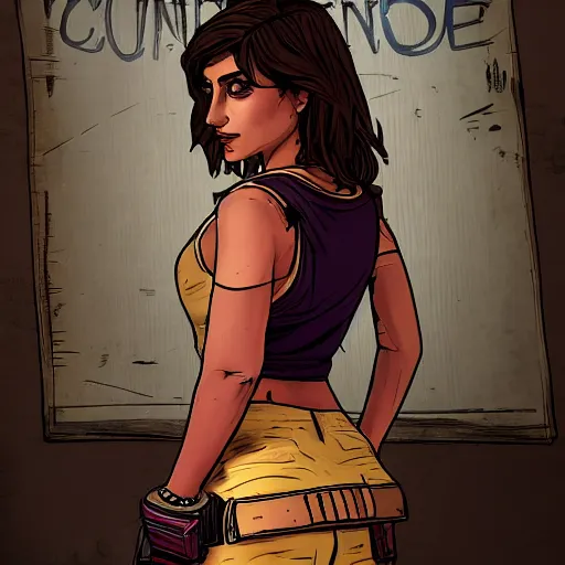 Image similar to penelope cruz portrait, borderlands, tales from the borderlands, the wolf among us, comic, cinematic lighting, studio quality, 8 k