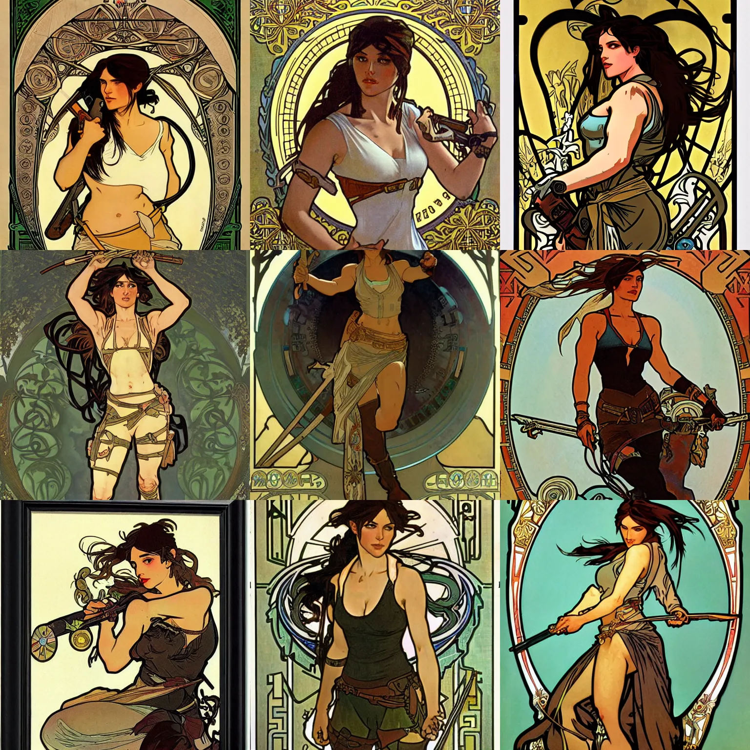 Prompt: Lara Croft, illustration by Alphonse Mucha