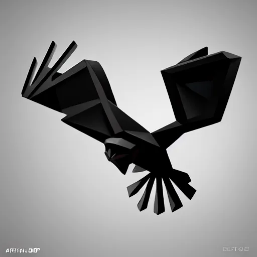 Image similar to 2 dimensional, vector, low poly, crystal eagle icon, black background, cgsociety, artstation, octane render