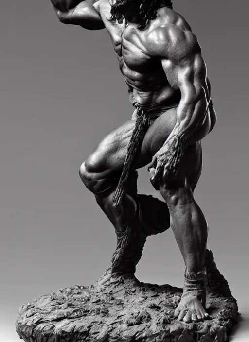 Image similar to a clay sculpture of conan the barbarian by Rodin