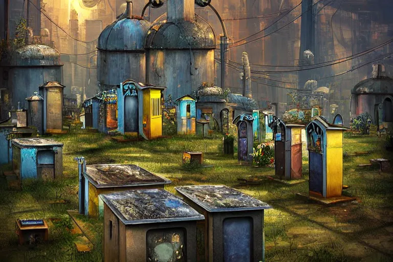 Image similar to simplicity futuristic watery favela graveyard honeybee hive, art nouveau environment, magma, industrial factory, award winning art, epic dreamlike fantasy landscape, ultra realistic,