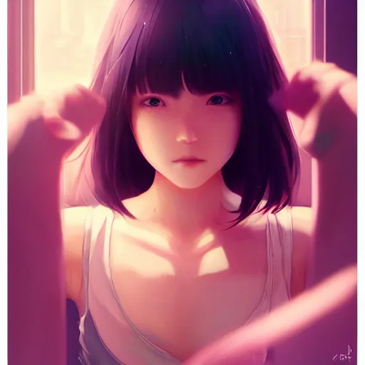 Image similar to very small little girl by ross tran : : reaching into their reflection in the mirror by sana takeda : : rtx reflections, very high intricate details, digital anime art by artgerm, medium shot, mid - shot, composition by ilya kuvshinov, lighting by greg rutkowski