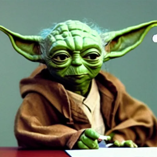 Prompt: a photo Yoda teaches math in college