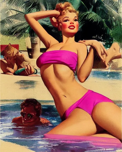 tuesday weld in a pink bikini lounging next to a palm