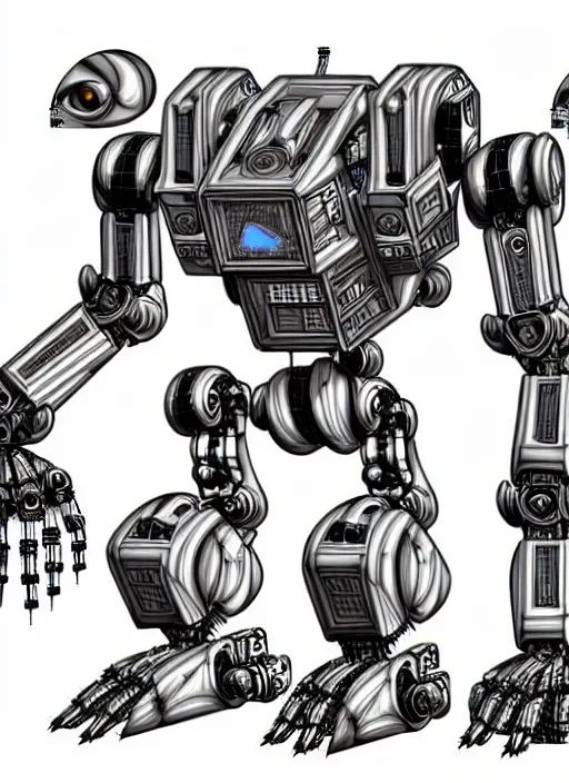 Image similar to very technical and detailed blueprint of a robot humanoid tiger, feline furry droid, center frame, side view intricate details, ultra - detailed, baroque style, illustration, desaturated, concept art, in the style of battletech, zoids, voltron