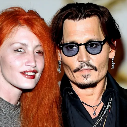 Image similar to johnny depp with his new girlfriend with ginger hair.