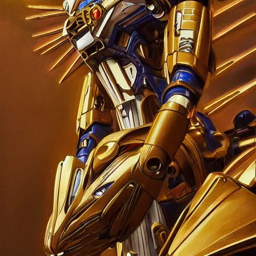 Image similar to H.R. Gieger Golden Gundam, evangelion beast mode, dramatic dynamic lighting, intricate, very very elegant, highly detailed, digital painting, artstation, very hyperrealistic, very very very HR GIGER, very beautiful, concept art, smooth, sharp focus, illustration, art by artgerm and greg rutkowski and alphonse mucha daily deviation