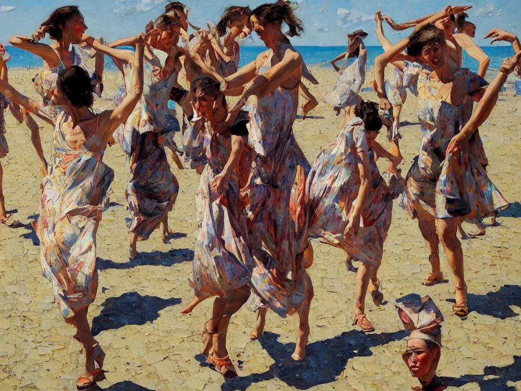 Image similar to tall woman dancing, heatwave, Denis sarazhin, oil on canvas