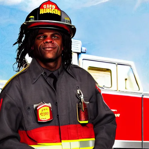 Image similar to chief keef as a firefighter digital art very detailed 4 k detailed super realistic