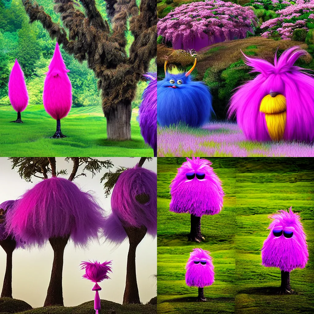 Prompt: award-winning photograph of truffula trees from The Lorax