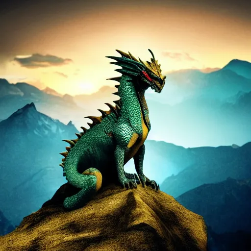 Prompt: Dragon sitting on a mountain of gold, cinematic, dramatic