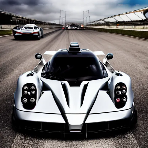 Prompt: pagani zonda on a street race track, motion blur, 3 0 0 mm photography, car photography, clean lines, realistic