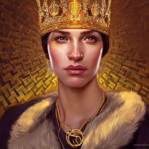Image similar to highly detailed portrait of an drake hitting on your mom wearing a gold crown and gold chains, realistic portrait, symmetrical, highly detailed, digital painting, artstation, concept art, smooth, sharp focus, illustration, cinematic lighting, art by artgerm and greg rutkowski and alphonse mucha