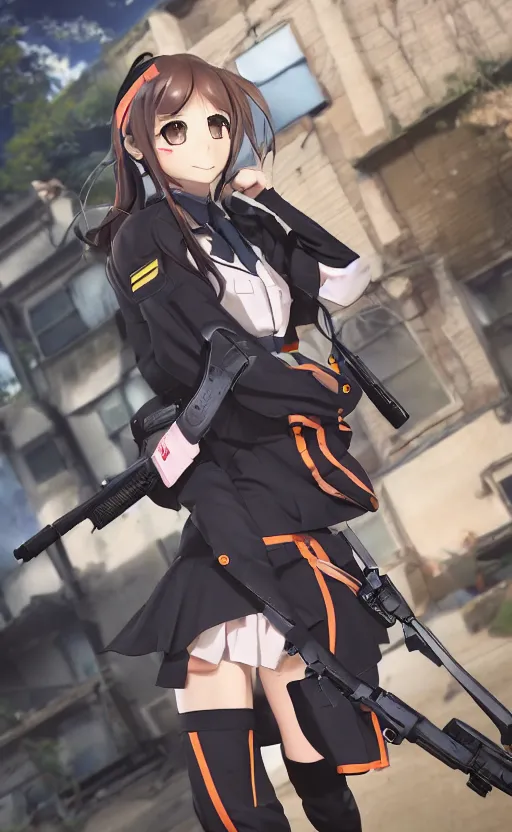 Prompt: toy, school uniform, portrait of the action figure of a girl, correct human anatomy, girls frontline style, anime figure, dirt and smoke background, flight squadron insignia, realistic military gear, 70mm lens, round elements, photo taken by professional photographer, character design by shibafu, trending on instagram, symbology, 4k resolution, matte, empty hands, realistic military carrier