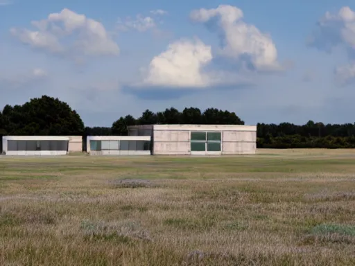 Prompt: a building in the middle of a concrete field