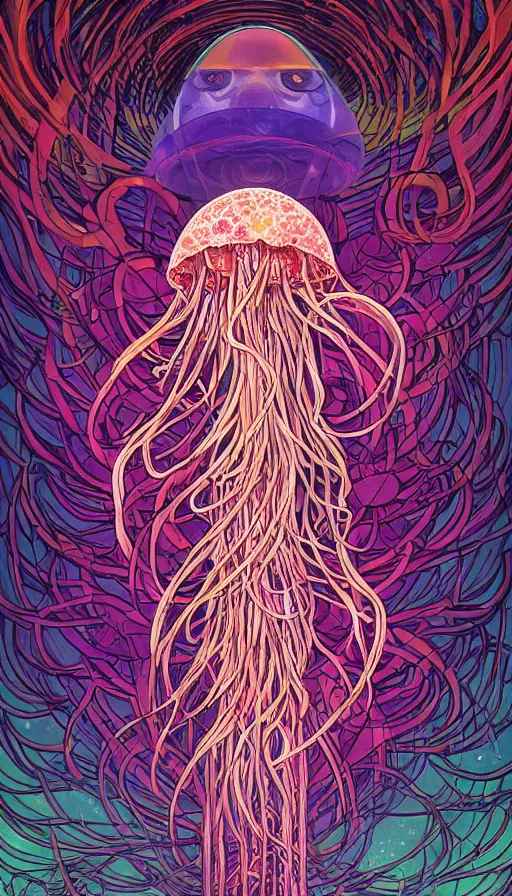 Image similar to The luminous oracle of the floral jellyfish, italian futurism, Dan Mumford, da vinci, Josan Gonzalez