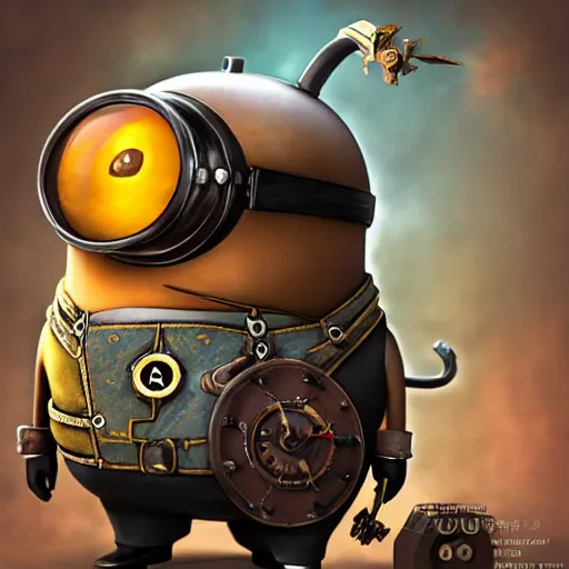 Image similar to a steampunk minion from Despicable Me. By Makoto Shinkai, Stanley Artgerm Lau, WLOP, Rossdraws, James Jean, Andrei Riabovitchev, Marc Simonetti, krenz cushart, Sakimichan, trending on ArtStation, digital art.