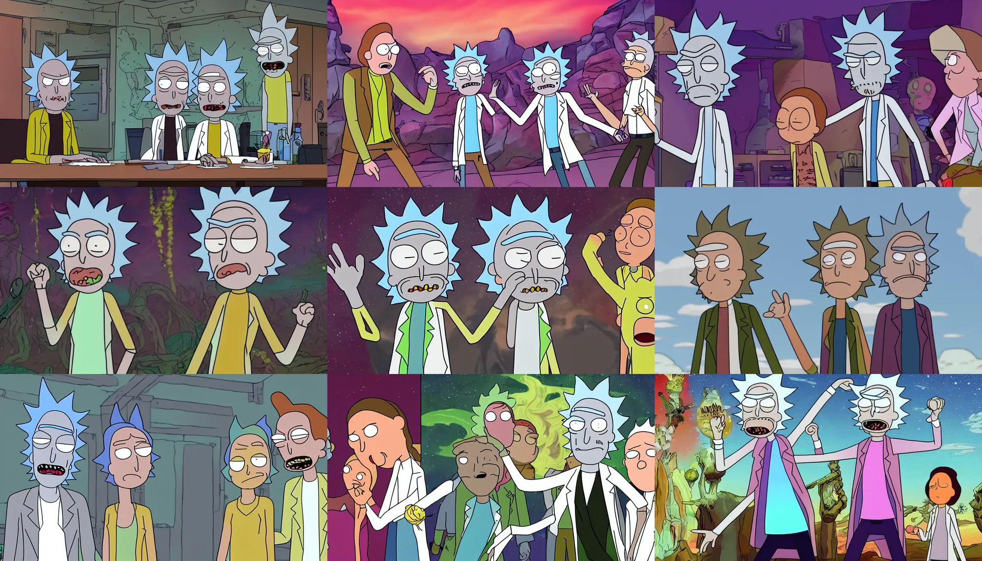 Prompt: rick and morty as a real humans, hyper realistic, highly detailed, dramatic lighting