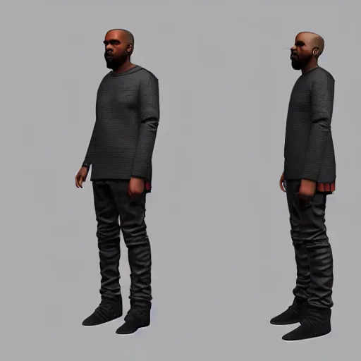 Image similar to 3 d kanye west character model, full body, 4 k, ultra - realistic, blender