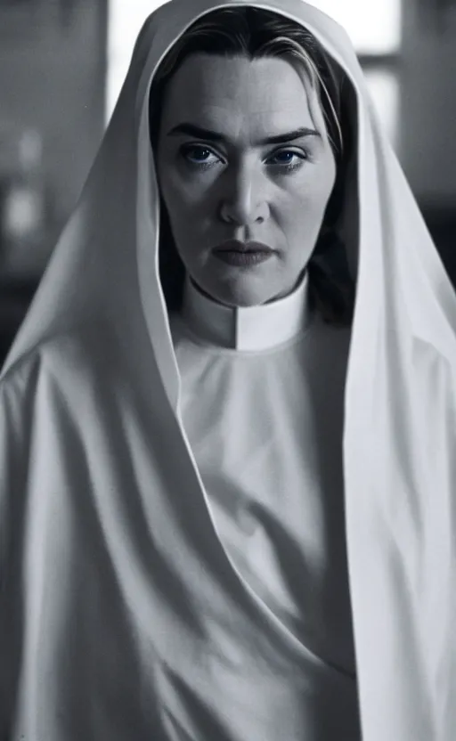 Prompt: kate winslet as a nun in her childhood days, intricate, cinematic lighting, highly detailed, canon 3 5 mm photography, horizontal symmetry, smooth, sharp focus