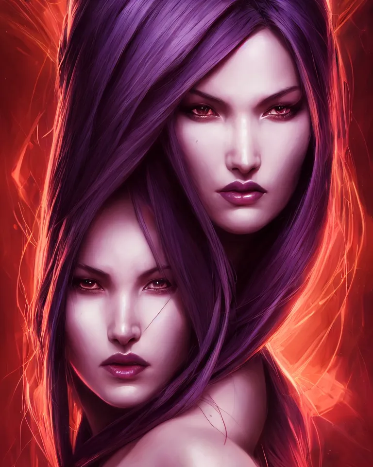 Image similar to centered detailed portrait of Psylocke, unrealistic character concept, beautiful comic super heroine, identical eyes, gazing eyes, beautiful eyes medium shot, elegant pose, fantasy, illustration, slender symmetrical face and body, artstation, cinematic lighting, hyperdetailed, cgsociety, 8k, high resolution, Charlie Bowater, Tom Bagshaw, single face, insanely detailed and intricate, octane render, golden ratio, dark fractal background, vfx, postprocessing, freckles, alluring, featured on behance, Trending on artstation, well-rendered. Marvel summer edition