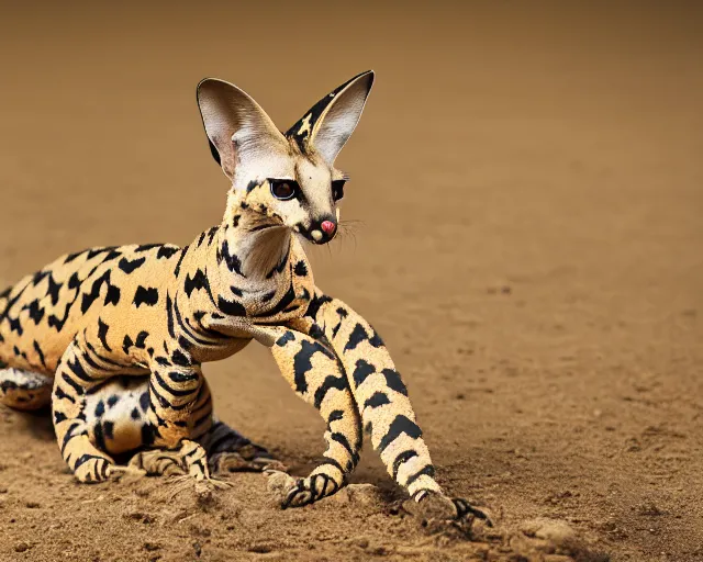 Image similar to an award winning photo of a serval - headed ball python, environmental portrait photography, national geographic, 4 k, sharp focus