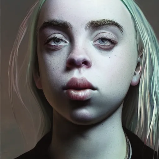 Image similar to painting of billie eilish by michal karcz