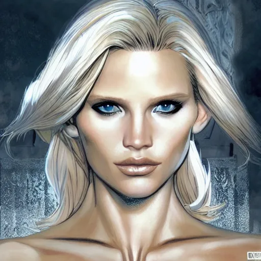 Prompt: abbey lee kershaw as emma frost, symmetrical facial features, 8 k intricate detail, golden ratio, in the style of ardian syaf, radiosity rendering,