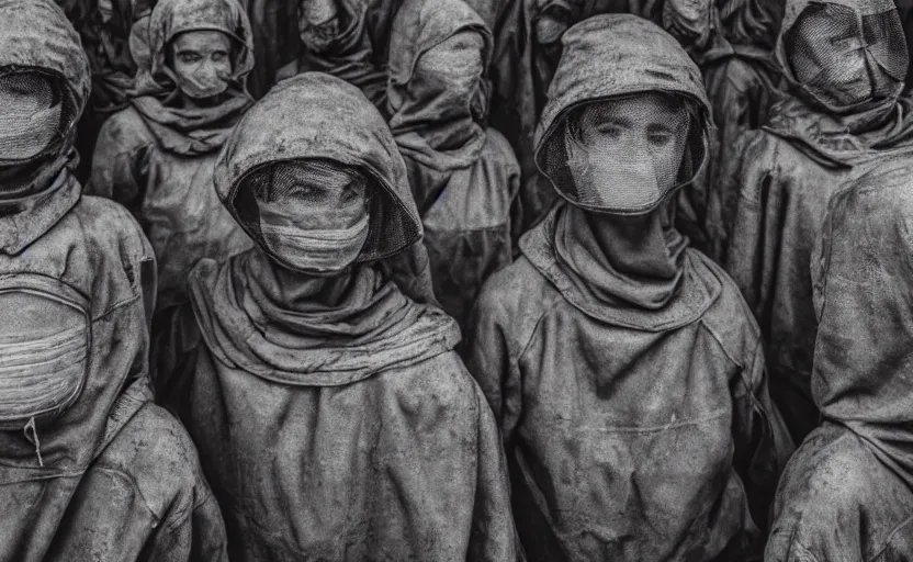 Prompt: cinestill 5 0 d photographic portrait by helen levitt of a group of diverse android women wearing rugged black mesh techwear in a cement maze, extreme closeup, modern cyberpunk, dust storm, 8 k, hd, high resolution, 3 5 mm, f / 3 2, ultra realistic faces, intricate detail, ex machina