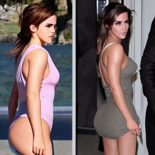 Image similar to Full-figure shot of a Emma Watson/Kim Kardashian hybrid