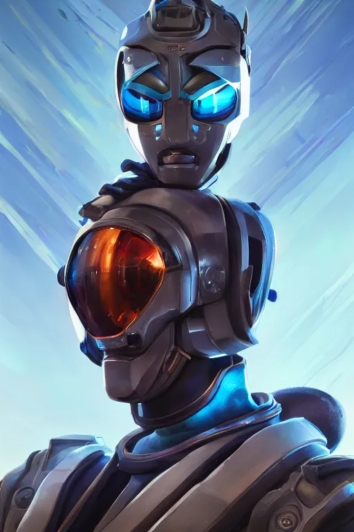 Image similar to epic mask helmet robot ninja portrait stylized as fornite style game design fanart by concept artist gervasio canda, behance hd by jesper ejsing, by rhads, makoto shinkai and lois van baarle, ilya kuvshinov, rossdraws global illumination radiating a glowing aura global illumination ray tracing hdr render in unreal engine 5