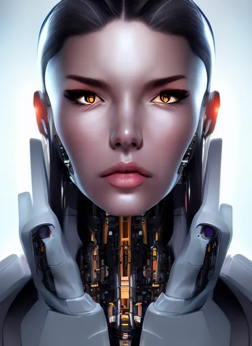 Prompt: portrait of a cyborg woman by Artgerm, (((((face turns left))))) ((face turns right)), eyes closed , biomechanical, hyper detailled, trending on artstation