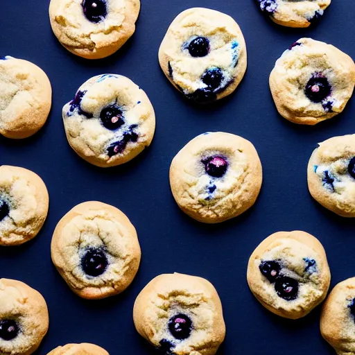 Prompt: blueberry cream cheese cookies, 8k, trending on artstation, professional photography