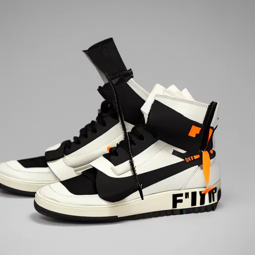 Image similar to retro futuristic Nike Off-White sneakers by syd mead