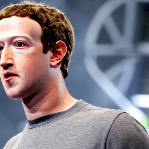 Image similar to Mark Zuckerberg plays Terminator, scene where his endoskeleton gets exposed
