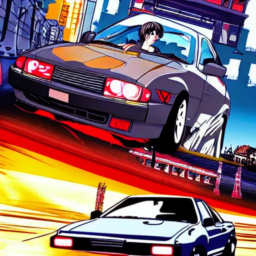 Image similar to initial d set in budapest, anime art,