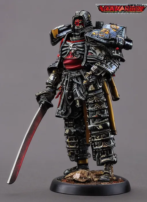 Image similar to 8 0 mm resin detailed miniature of a warhammer 4 0 k cyborg samurai with katana, product introduction photos, 4 k, full body