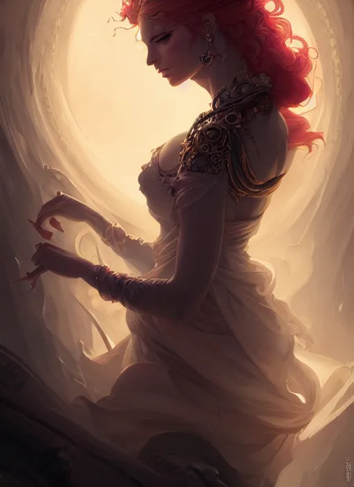 Prompt: portrait of the powerful empress of shadows in the style of charlie bowater, jean - honore fragonard, stephan martiniere, suehiro maruo. glowing, ornate and intricate linework, sharp focus, depth of field, stunning, dynamic lighting, ultrafine and hyperdetailed.