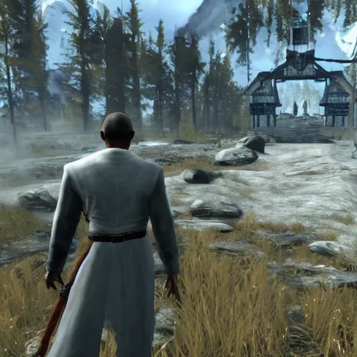 Image similar to video game screenshot of barack obama in skyrim