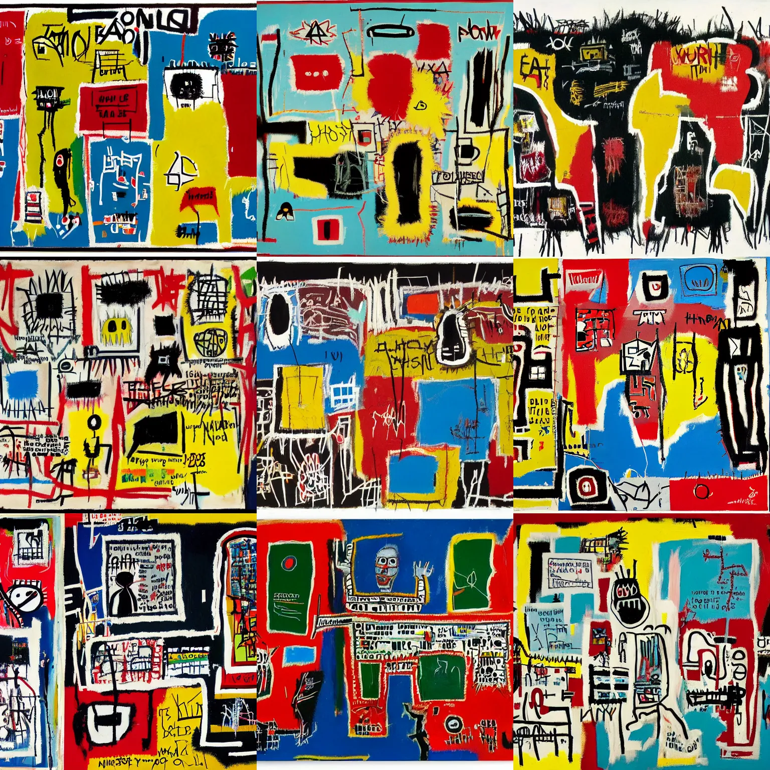 Prompt: the world as it is today painted by basquiat,