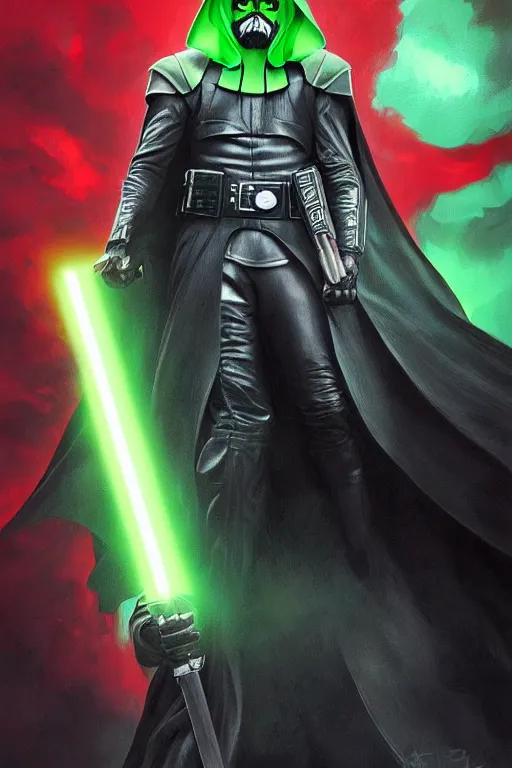 Image similar to characters portrait of Darth Sith mixed with Green Arrow by ArtGerm and Tom Bagshaw, merged character, Full body shot, cinematic opening shot, 4k, highly detailed, cinematic lighting