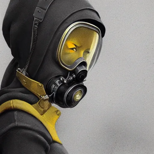 Prompt: luxury advertisement, a highly detailed epic cinematic concept art CG render digital painting artwork of a girl in a grey hoodie with a yellow rebreather half-mask. By Greg Rutkowski, Ilya Kuvshinov, WLOP, Stanley Artgerm Lau, Ruan Jia and Fenghua Zhong, trending on ArtStation, made in Maya, Blender and Photoshop, octane render, excellent composition, cinematic atmosphere, dynamic dramatic cinematic lighting, aesthetic, very inspirational, arthouse